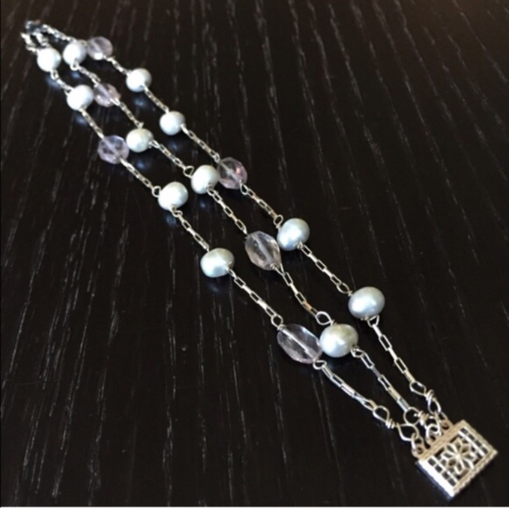 Handmade Pearl & Crystal Silver Bracelet